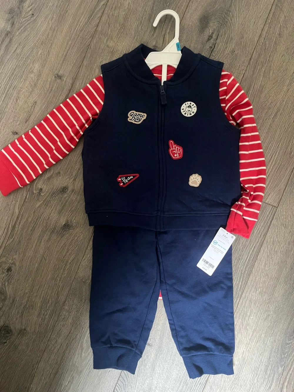Carter's Navy and Red Zip-Up Romper with Patch Accents